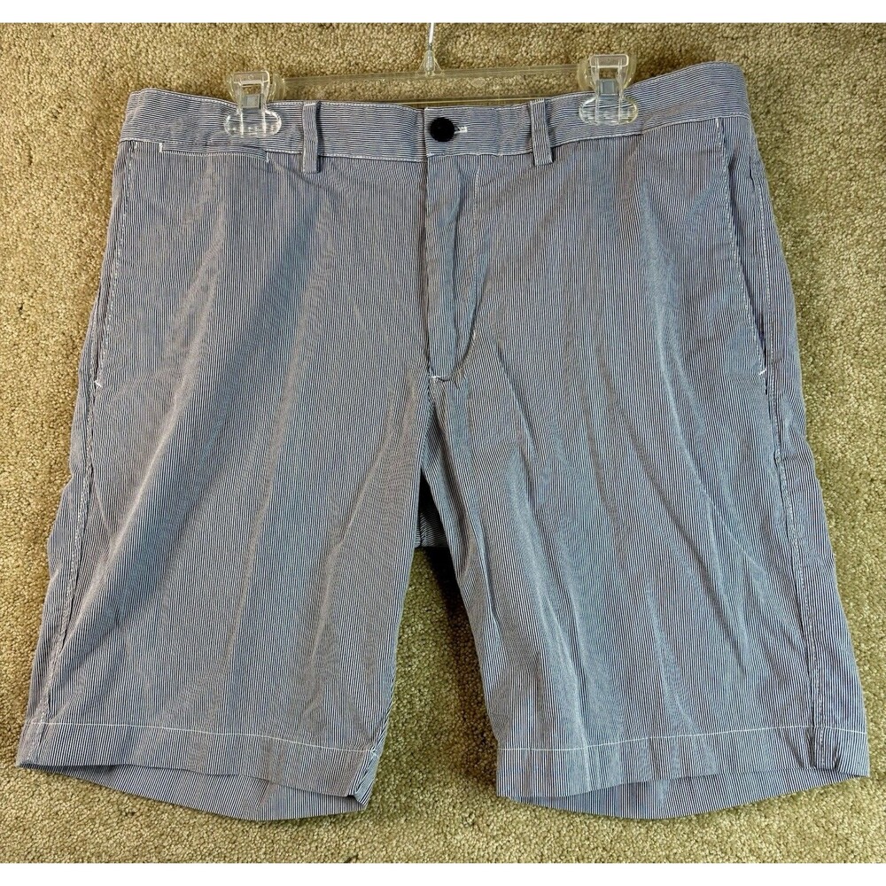 Banana Republic Aiden Shorts Mens 35 Blue White Seersucker Striped Cotton 684179